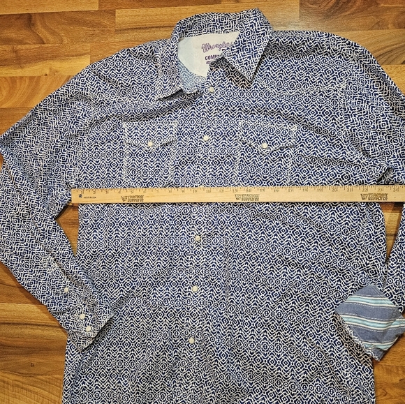 Wrangler Pearl Snap Button Shirt Mens XL Blue 20X Competition Advanced Cowboy - Picture 6 of 10